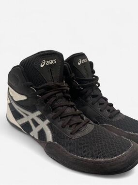 Asics Black and Silver High-Top Wrestling Shoes